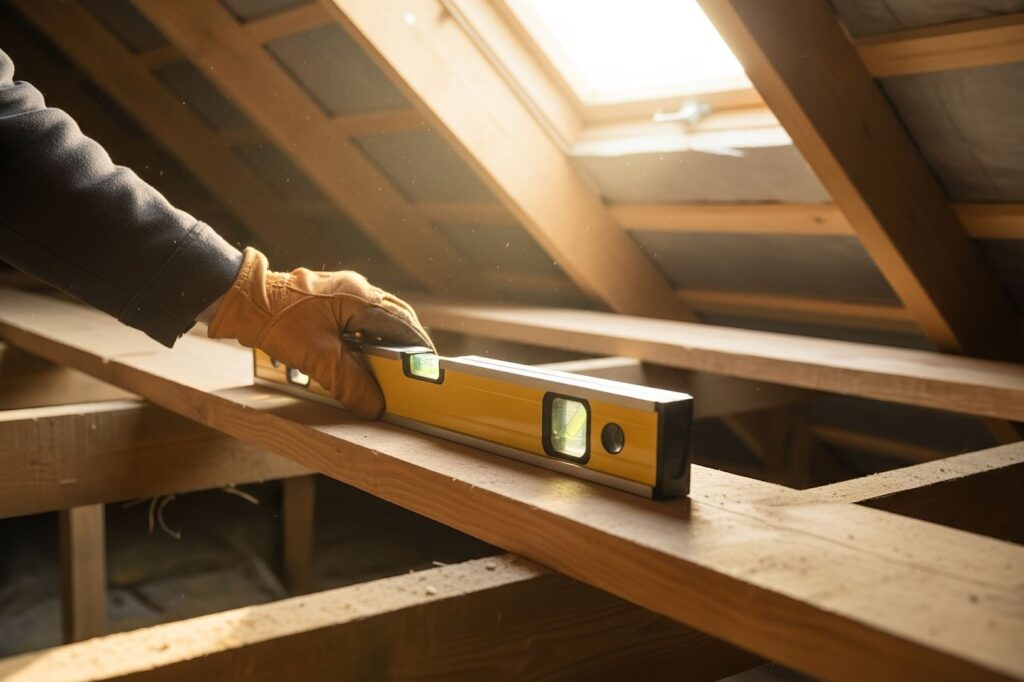 a spirit level in an attic