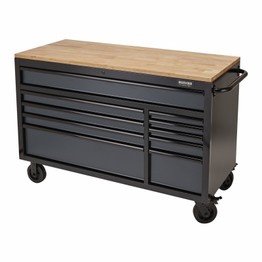 Draper 08227 BUNKER&#174; Workbench Roller Tool Cabinet, 10 Drawer, 56", Grey