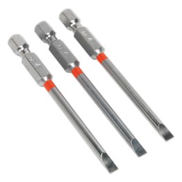 Sealey AK210516 Power Tool Bit Slotted 4mm Colour-Coded S2 75mm Pack of 3