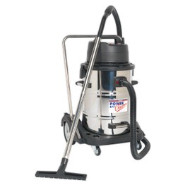 Sealey PC477 Vacuum Cleaner Industrial Wet & Dry 77ltr Stainless Steel Drum with Swivel Emptying 2400W