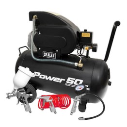 Sealey SAC5020APK Compressor 50ltr Direct Drive 2hp with 4pc Air Accessory Kit