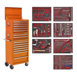 Sealey TBTPCOMBO4 Tool Chest Combination 14 Drawer with Ball Bearing Slides - Orange & 446pc Tool Kit