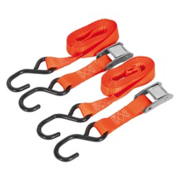 Sealey TD05025CS Cam Buckle Tie Down 25mm x 2.5m Polyester Webbing with S Hooks 500kg Load Test