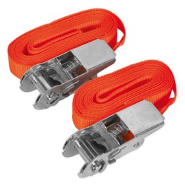 Sealey TD05045E Self-Securing Ratchet Tie Down 25mm x 4.5m 500kg Load Test - Pair