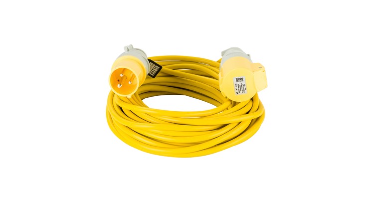 Defender 14M Extension Lead - 16A 2.5mm Cable - Yellow 110V