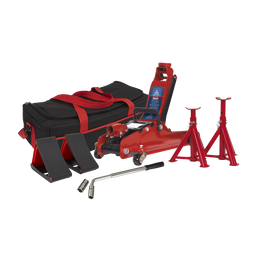 Sealey Trolley Jack 2tonne Low Entry Short Chassis - Red and Accessories Bag Combo 1020LEBAGCOMBO