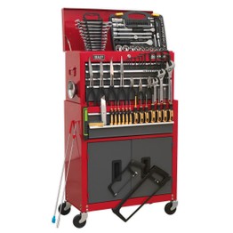 Sealey AP2200BBCOMBO Topchest & Rollcab Combination 6 Drawer with Ball Bearing Slides - Red/Grey & 128pc Tool Kit