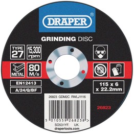 Draper 26823 Grinding Disc With Depressed Centre Bore (115 x 6 x 22.2mm)