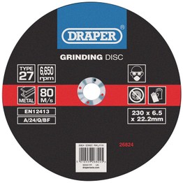 Draper 26824 Grinding Disc With Depressed Centre Bore (230 x 6 x 22.2mm)