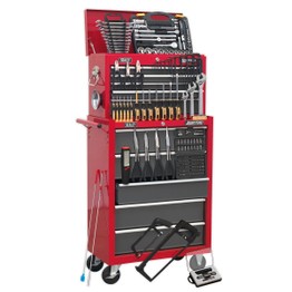 Sealey AP2250BBCOMBO Topchest & Rollcab Combination 14 Drawer with Ball Bearing Slides - Red/Grey & 239pc Tool Kit