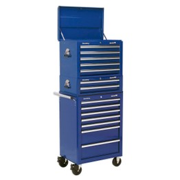 Sealey APSTACKTC Topchest, Mid-Box & Rollcab Combination 14 Drawer with Ball Bearing Slides - Blue