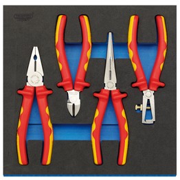 Draper 63216 VDE Approved Fully Insulated Plier Set in 1/2 Drawer EVA Insert Tray (4 Piece)