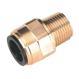 Sealey CAS15BSA Straight Adaptor 15mm x 1/2"BSPT Brass (John Guest Speedfit&reg; - MM011504N)
