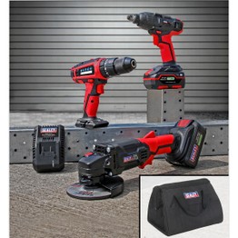 Sealey CP20VCOMBO1 20V Cordless 13mm Hammer Drill/1/2"Sq Drive Impact Wrench/&#8709;115mm Angle Grinder Combo Kit