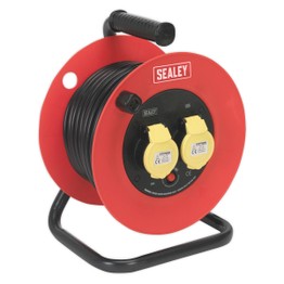 Sealey CR12515 Cable Reel 25m 2 x 110V 1.5mm² Heavy-Duty Thermal Trip