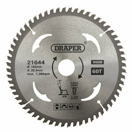 Draper 21644 TCT Circular Saw Blade for Laminate & Wood, 185 x 25.4mm, 60T