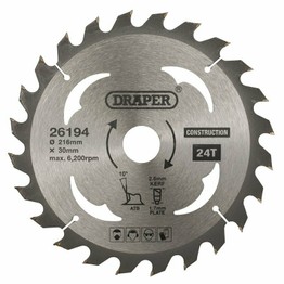 Draper 26194 TCT Construction Circular Saw Blade, 216 x 30mm, 24T