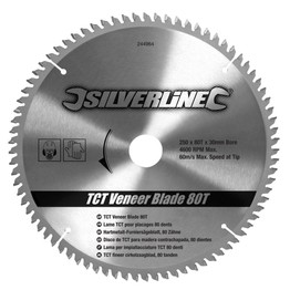 Silverline TCT Veneer Blade 80T - 250 x 30 - 25, 20, 16mm Rings