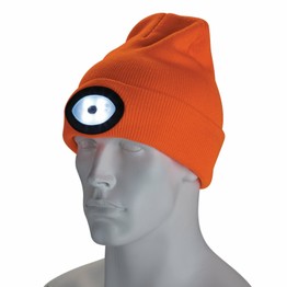 Draper 10015 Beanie Hat with Rechargeable Torch, One Size, 1W, 100 Lumens, High-vis Orange
