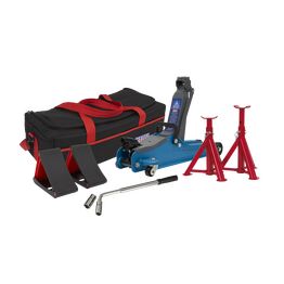 Sealey Trolley Jack 2tonne Low Entry Short Chassis - Blue and Accessories Bag Combo 1020LEBBAGCOMBO