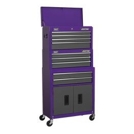 Sealey Topchest, Mid-Box & Rollcab 9 Drawer Stack - Purple AP2200BBCPSTACK