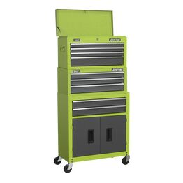 Sealey Topchest, Mid-Box & Rollcab 9 Drawer Stack - Hi-Vis Green AP2200BBHVSTACK