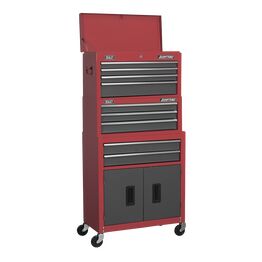 Sealey Topchest, Mid-Box & Rollcab 9 Drawer Stack - Red AP2200BBSTACK