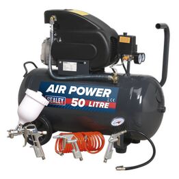 Sealey Compressor 50L Direct Drive 2hp with 4pc Air Accessory Kit SAC5020EPK