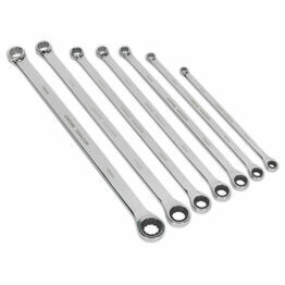Sealey AK6319 Double Ring Ratchet/Fixed Spanner Set 7pc Extra-Long Metric