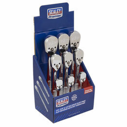 Sealey AK6672DB Ratchet Wrenches 1/4", 3/8" & 1/2"Sq Drive Pear-Head Flip Reverse Display Box of 9