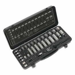 Sealey AK7971 Socket Set 34pc 3/8"Sq Drive 6pt WallDrive&reg; Metric Black Series