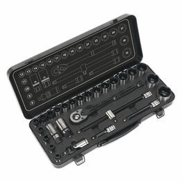 Sealey AK7972 Socket Set 28pc 1/2"Sq Drive 6pt WallDrive&reg; Metric Black Series