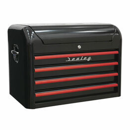 Sealey AP28104BR Topchest 4 Drawer Retro Style - Black with Red Anodised Drawer Pulls