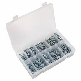 Sealey AB065STCP Self Tapping Screw Assortment 600pc Countersunk Pozi Zinc DIN 7982
