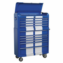 Sealey AP41COMBOBWS Retro Style Extra Wide Topchest & Rollcab Combination 10 Drawer Blue/White Stripes