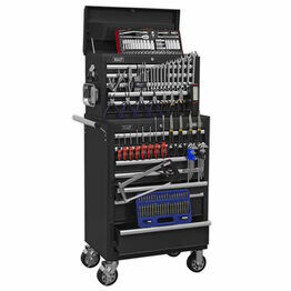 Sealey APCOMBOBBTK58 Topchest & Rollcab Combination 15 Drawer with Ball Bearing Slides - Black & 147pc Tool Kit