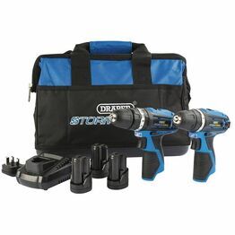 Draper 52031 Storm Force&#174; 10.8V Power Interchange Combi Drill and Rotary Drill Twin Kit (+3 x 1.5Ah Batteries, Charger and Bag)