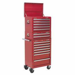 Sealey APSTACKTR Topchest, Mid-Box & Rollcab Combination 14 Drawer with Ball Bearing Slides - Red