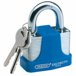 Draper 64179 30mm Laminated Steel Padlock and 2 Keys with Hardened Steel Shackle and Bumper