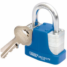 Draper 64181 44mm Laminated Steel Padlock and 2 Keys with Hardened Steel Shackle and Bumper