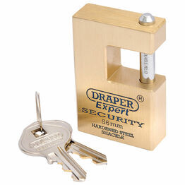 Draper 64200 56mm Quality Close Shackle Solid Brass Padlock and 2 Keys with Hardened Steel Shackle