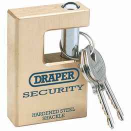 Draper 64201 63mm Quality Close Shackle Solid Brass Padlock and 2 Keys with Hardened Steel Shackle