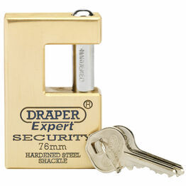 Draper 64202 76mm Quality Close Shackle Solid Brass Padlock and 2 Keys with Hardened Steel Shackle