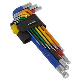Sealey AK7197 Ball-End Hex Key Set 9pc Long Colour-Coded Imperial