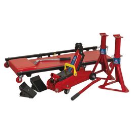 Sealey JKIT01 Lifting Kit 5pc 2tonne (Inc Jack, Axle Stands, Creeper, Chocks & Wrench)
