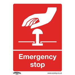 Sealey SS35V10 Safe Conditions Safety Sign - Emergency Stop - Self-Adhesive Vinyl - Pack of 10