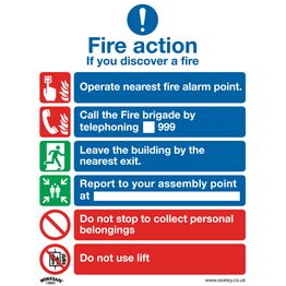 Sealey SS19V10 Safe Conditions Safety Sign - Fire Action With Lift - Self-Adhesive Vinyl - Pack of 10