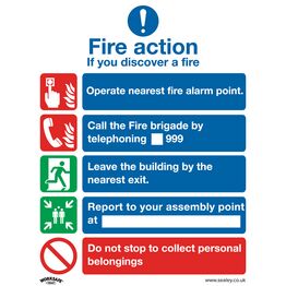 Sealey SS20V10 Safe Conditions Safety Sign - Fire Action Without Lift - Self-Adhesive Vinyl - Pack of 10