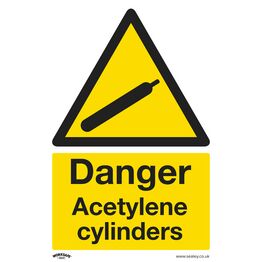 Sealey SS63P10 Warning Safety Sign - Danger Acetylene Cylinders - Rigid Plastic - Pack of 10