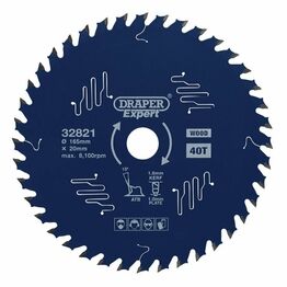Draper 32821 Draper Expert TCT Circular Saw Blade for Wood with PTFE Coating, 165 x 20mm, 40T